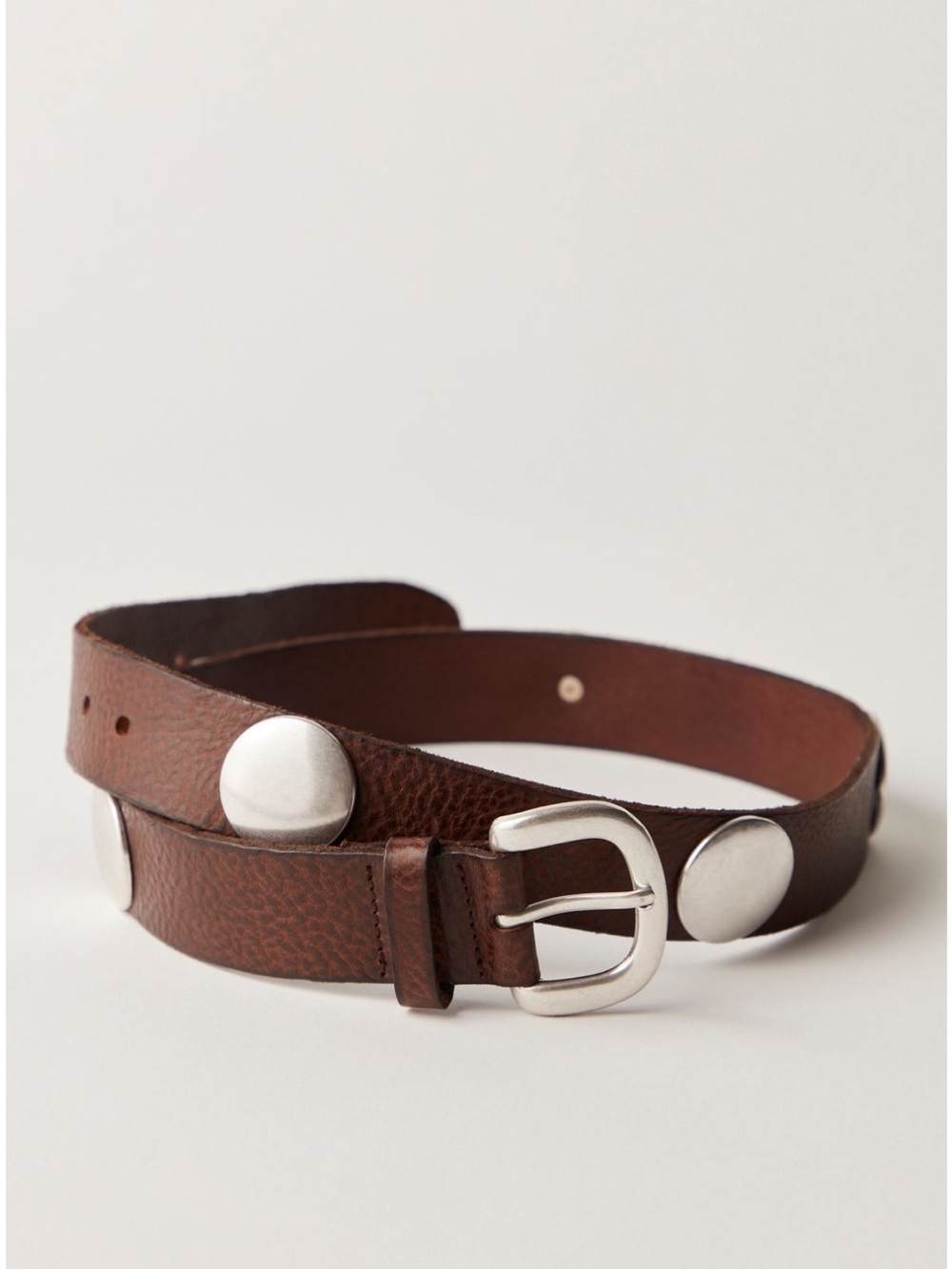 Free People Rhea Leather Belt M-L Mocha Brown NWT Studded Stud Metal Buckle Boho